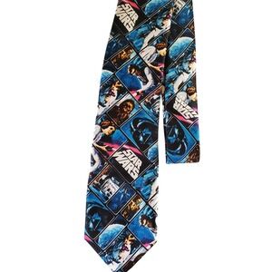 Star Wars Mens Collage Necktie Blue Black Darth Vader Leia Luke Skywalker Tie